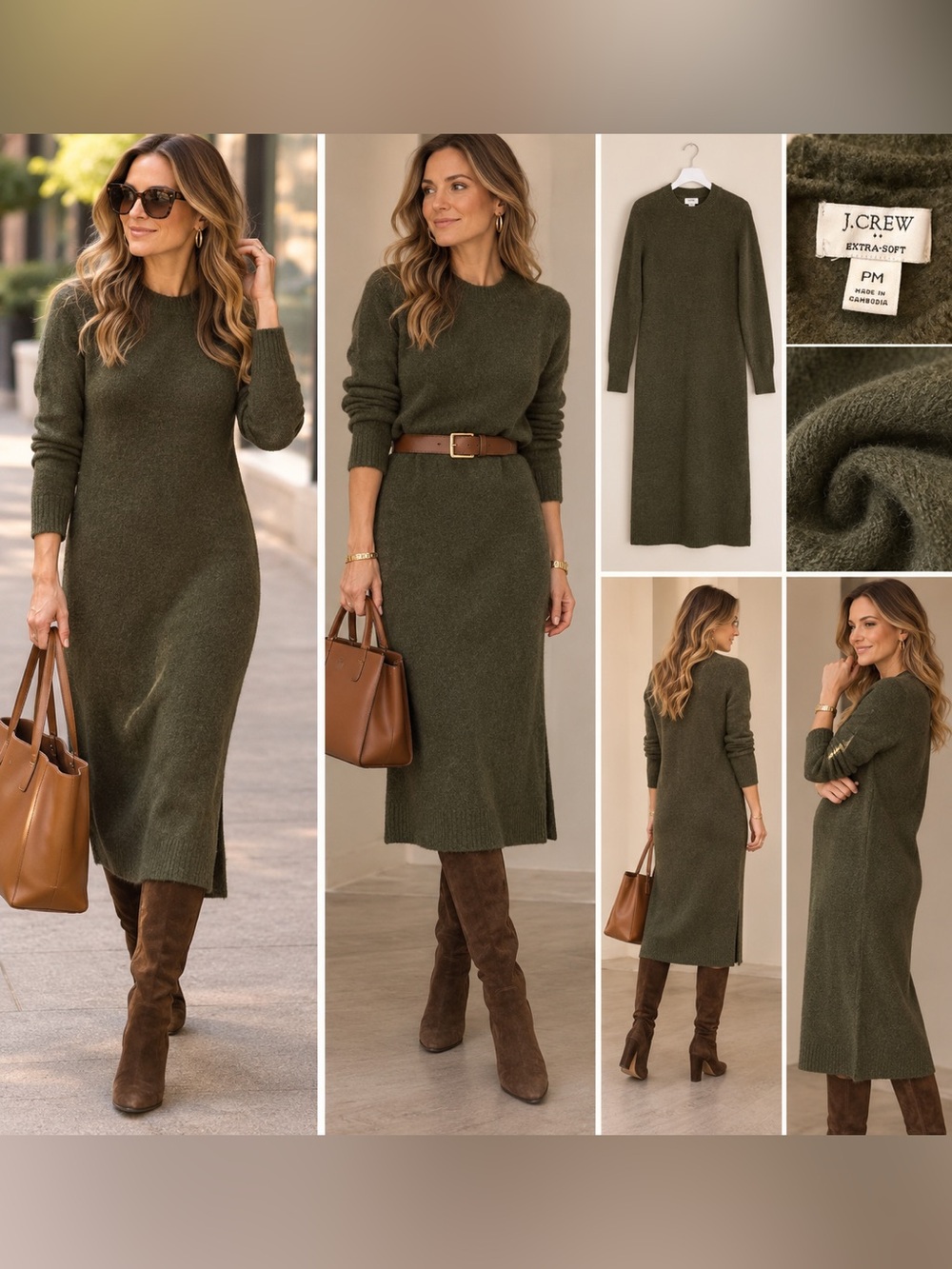 J. Crew Olive Green Extra‑Soft Maxi Sweater Dress